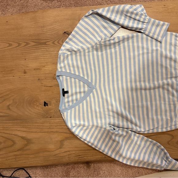 Talbots Sweaters - Talbots Blue and White Striped V-Neck Sweater